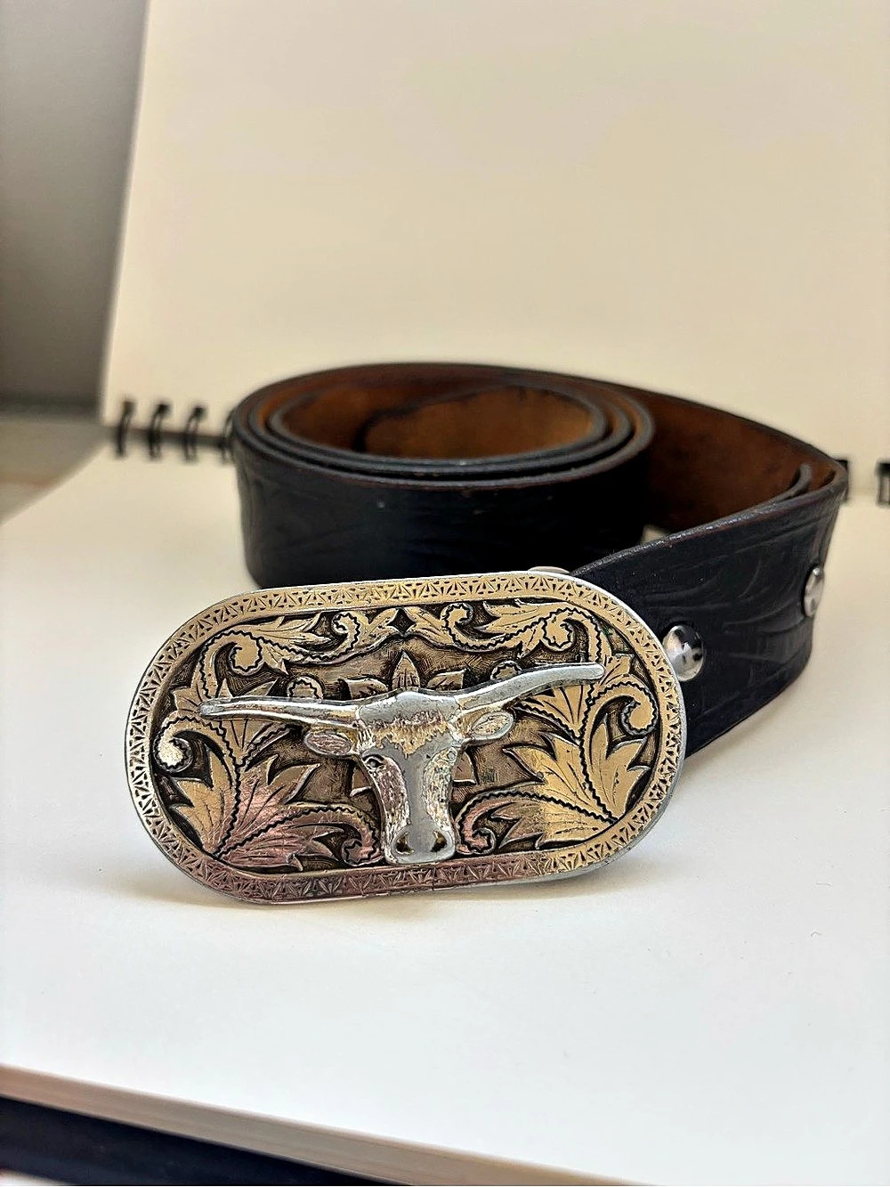 Western Buckle with Black & Brown genuine leather Belt